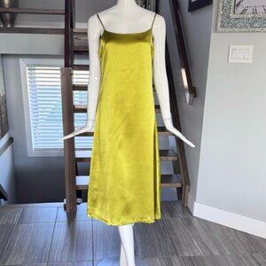 New Chartreuse Metallic Satin Midi Dress